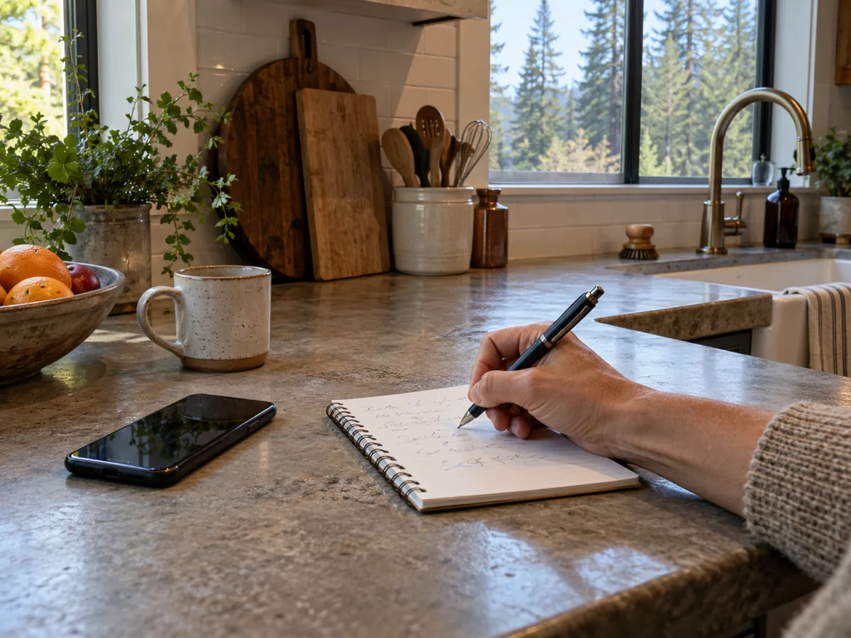 Homeowner writing down a license number on the call to check it before water heater work starts