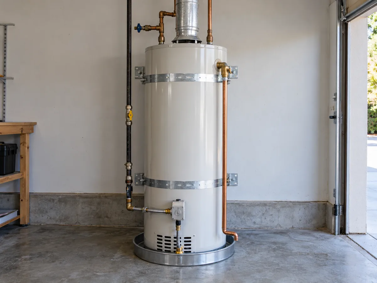 Newly installed water heater ready for the permit inspection from city Development Services, Fort Worth, TX